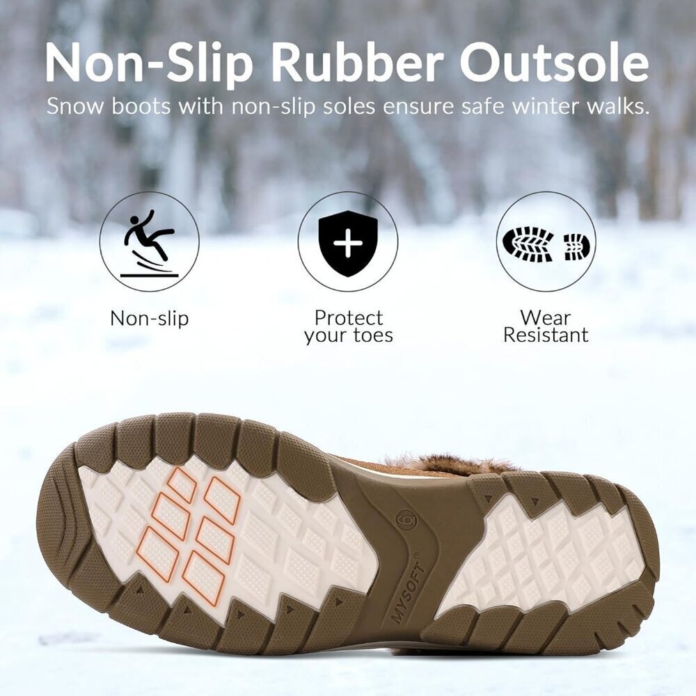 Women's Brown Waterproof Insulated Snow Boots Lace-Up Winter Booties - Picture 5 of 5